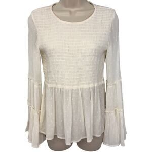 American Eagle Ivory Smocked Bell Sleeve Boho inspired Gauzy Top